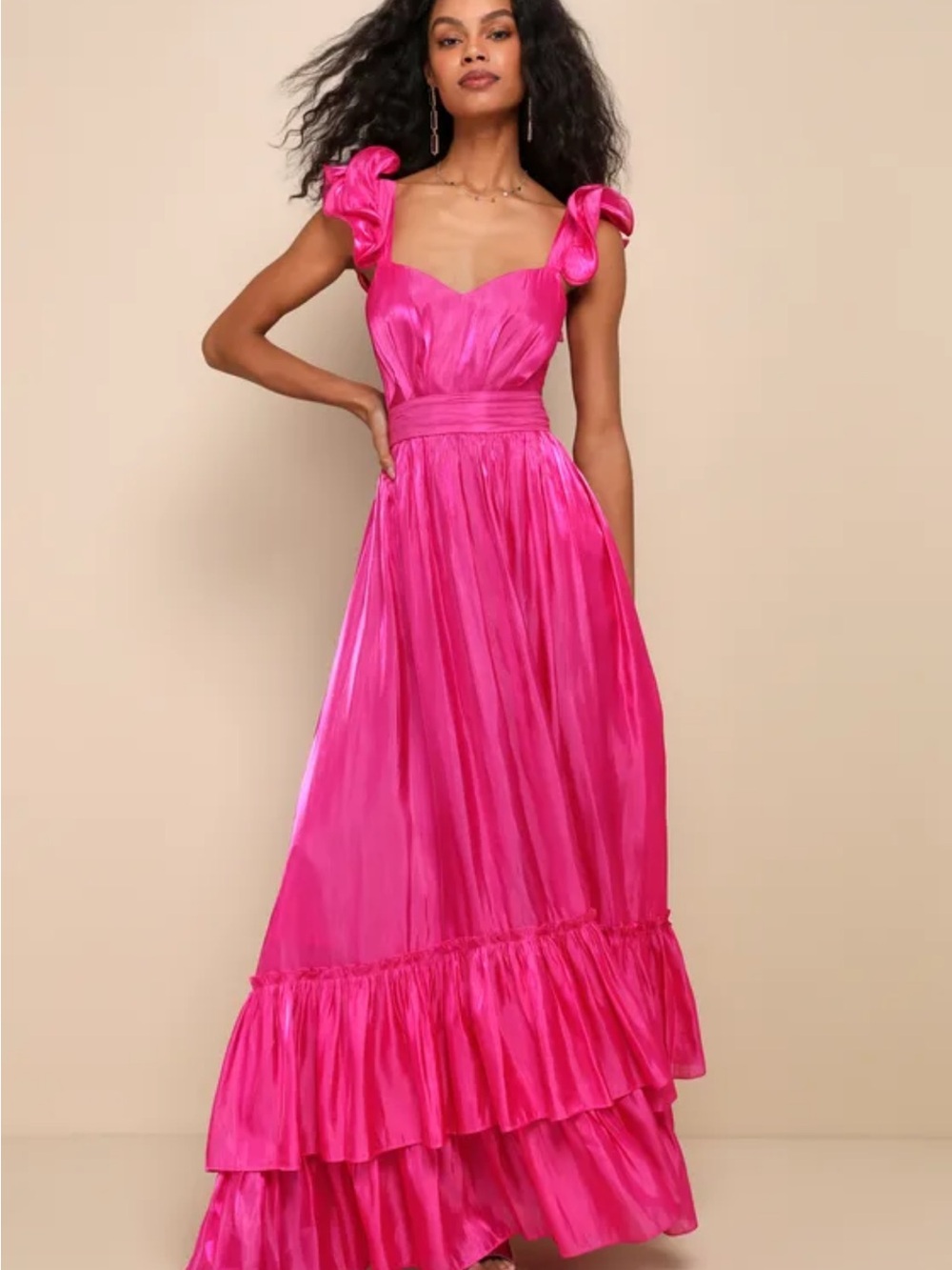 Lulus Hot Pink Ruffled Maxi Dress XL